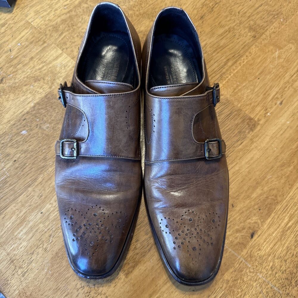 Johnston & Murphy Collection Mens 10 Brown Leather Double Monk Strap Shoes Italy